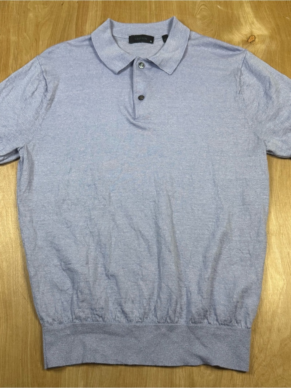 Greyson Mens Blue Solid Knit Wool Linen Short Sleeve Collared Polo Shirt Medium.